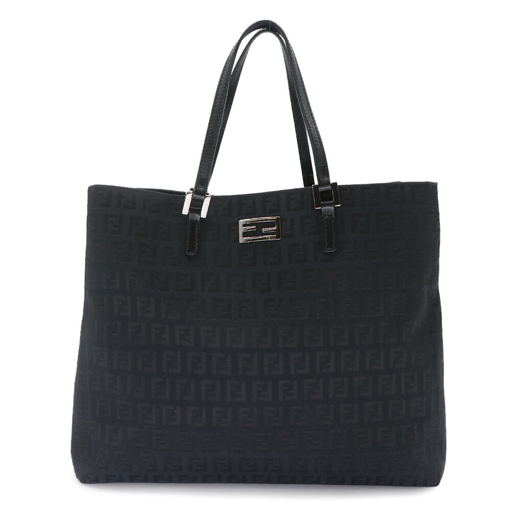Fendi Zucchino Tote Handbag, Canvas and Leather, Black, 8BH133, Gunmetal Hard...
